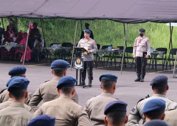 KAPOLDA SUMSEL MELEPAS KEBERANGKATAN PERSONIL SAT BRIMOB POLDA SUMSEL SATGAS OPS AMOLE 1 2023 BKO POLDA PAPUA