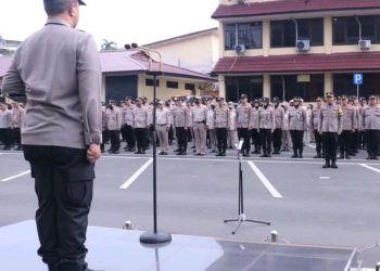 Pelaksanaan Apel Pagi Personel Polda Sumsel