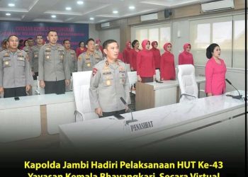Kapolda Jambi,Bersama Ny Rena Rusdi Hartono Ikuti Pelaksanaan HUT ke-43 Yayasan Kemala Bhayangkari Secara Virtual