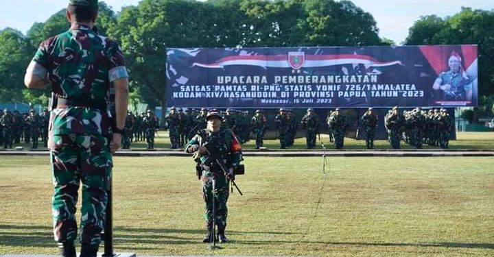Jaga Kedaulatan NKRI, Pangdam XIV/Hsn Berangkatkan Satgas Yonif 726/Tml ke Daerah Perbatasan