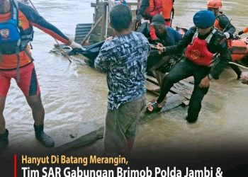 Tim SAR Gabungan dari Brimob, Basarnas dan BPBD Serta Masyarakat Laksanakan Pencarian di Sungai Merangin